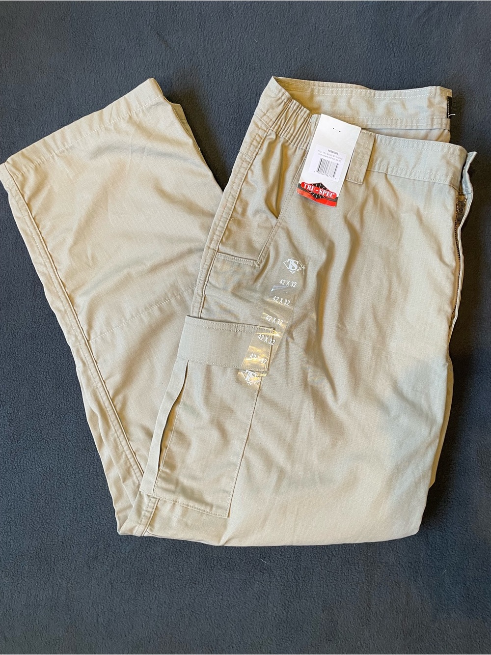 TRU-SPEC Men's Cargo Pants in Khaki Beige - Relaxed Utility Fit, Sz 42-32